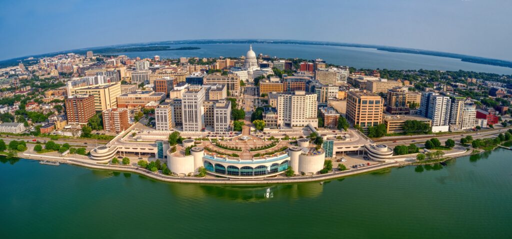 drone overview of madison wisconsin